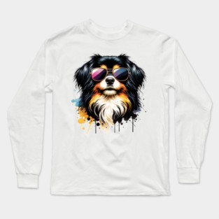 Tibetan Spaniel Wearing Sunglasses Long Sleeve T-Shirt