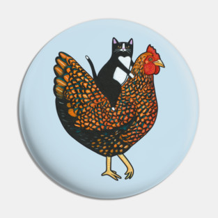 Tuxedo Cat On  A Wyandotte Chicken Pin