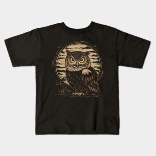 Moody Owl Japanese Art Print Kids T-Shirt