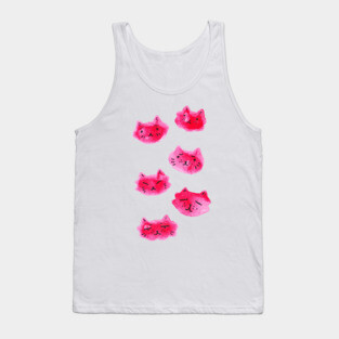Red Watercolor Kitty Faces Tank Top