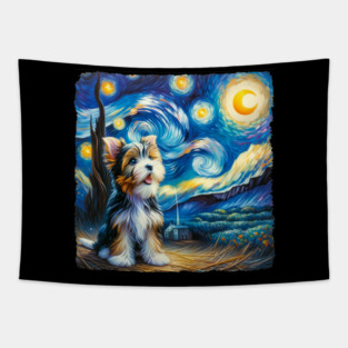 Starry Biewer Terrier Portrait - Dog Portrait Tapestry