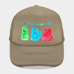 Watercolor Green Blue Red Kitty Friends Hat