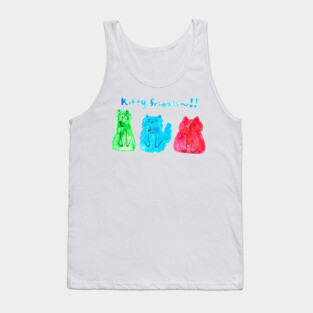 Watercolor Green Blue Red Kitty Friends Tank Top