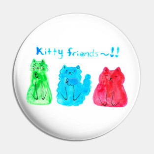 Watercolor Green Blue Red Kitty Friends Pin
