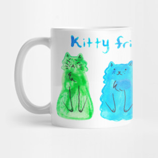 Watercolor Green Blue Red Kitty Friends Mug