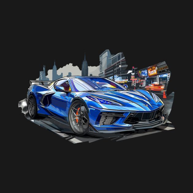 Blue C8 Corvette Street Scene supercar race car muscle car