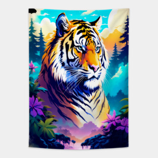 Tiger in the Mountains and Forests Tapestry