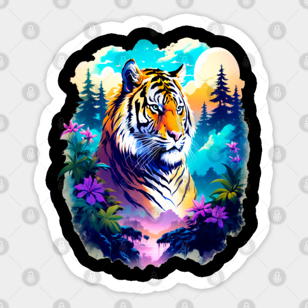Tiger in the Mountains and Forests Sticker by BirdsnStuff