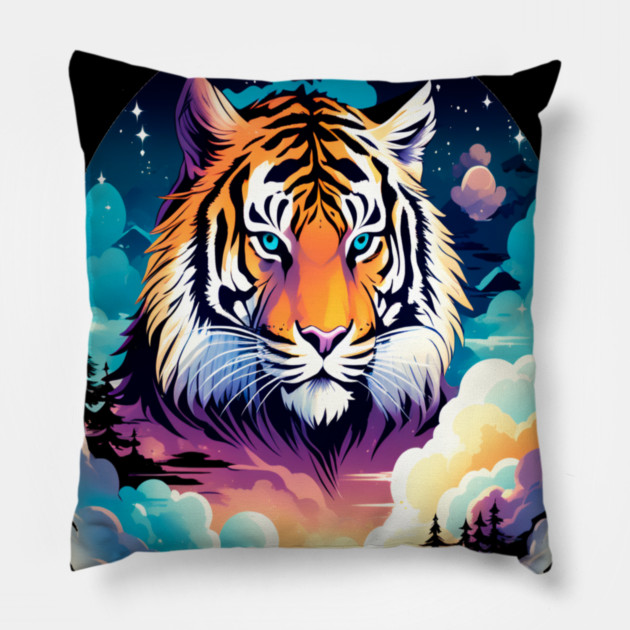 Tiger in the Mountains and Forests Pillow by BirdsnStuff