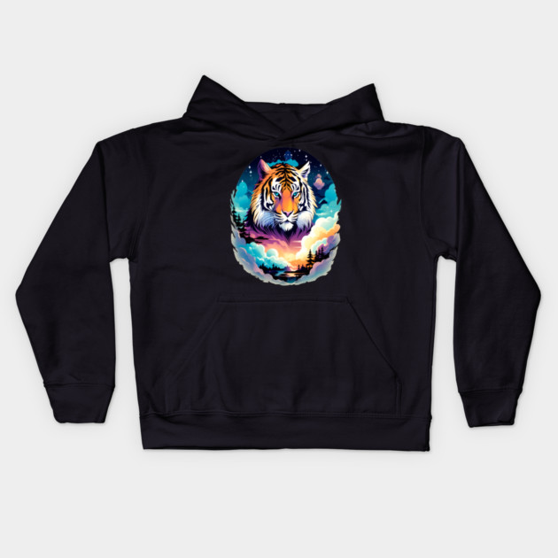 Tiger in the Mountains and Forests Kids Hoodie by BirdsnStuff