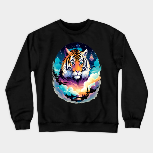 Tiger in the Mountains and Forests Crewneck Sweatshirt by BirdsnStuff