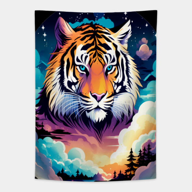 Tiger in the Mountains and Forests Tapestry by BirdsnStuff