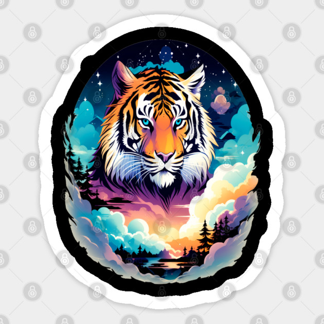 Tiger in the Mountains and Forests Sticker by BirdsnStuff