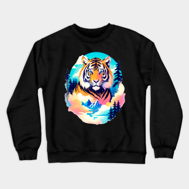 Tiger in the Mountains and Forests Crewneck Sweatshirt by BirdsnStuff