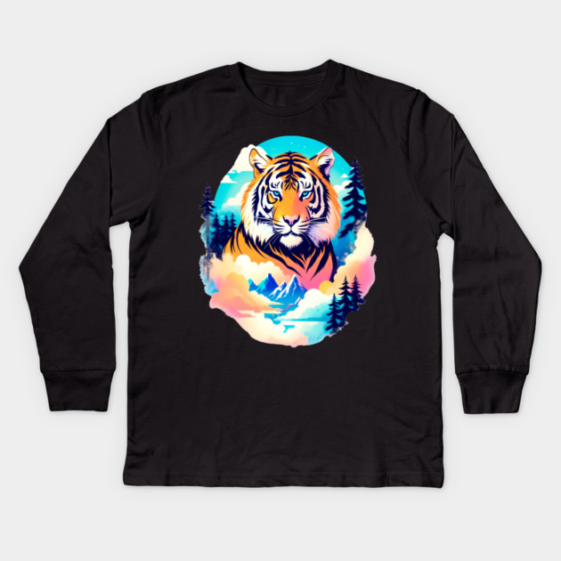 Tiger in the Mountains and Forests Kids Long Sleeve T-Shirt by BirdsnStuff