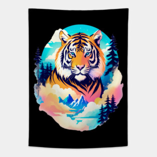 Tiger in the Mountains and Forests Tapestry