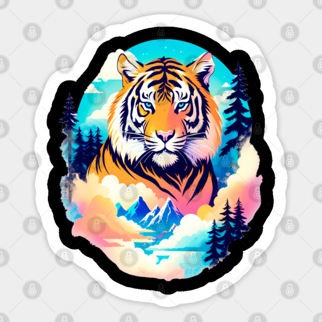 Tiger in the Mountains and Forests Sticker by BirdsnStuff