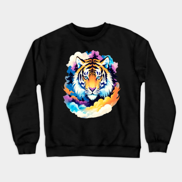 Tiger in the Mountains and Forests Crewneck Sweatshirt by BirdsnStuff