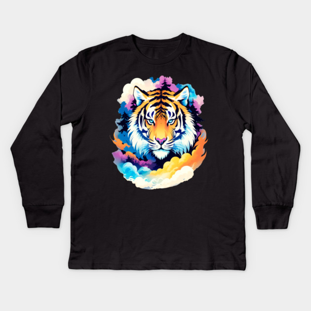 Tiger in the Mountains and Forests Kids Long Sleeve T-Shirt by BirdsnStuff