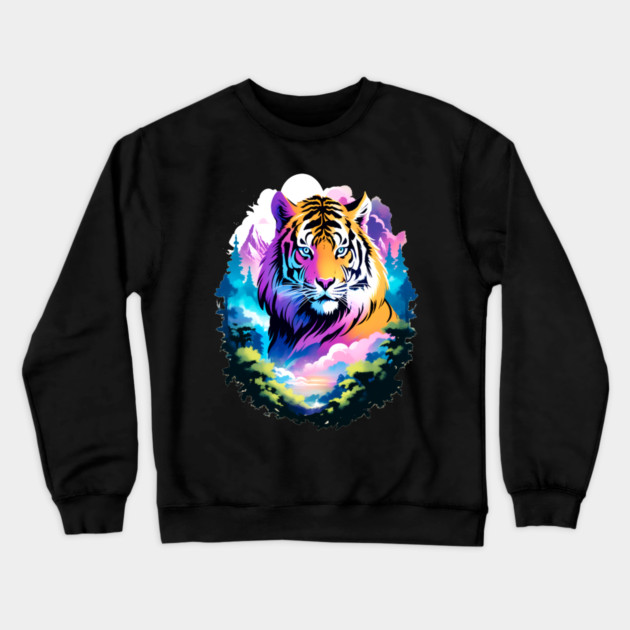 Tiger in the Mountains and Forests Crewneck Sweatshirt by BirdsnStuff
