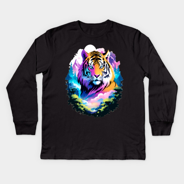 Tiger in the Mountains and Forests Kids Long Sleeve T-Shirt by BirdsnStuff
