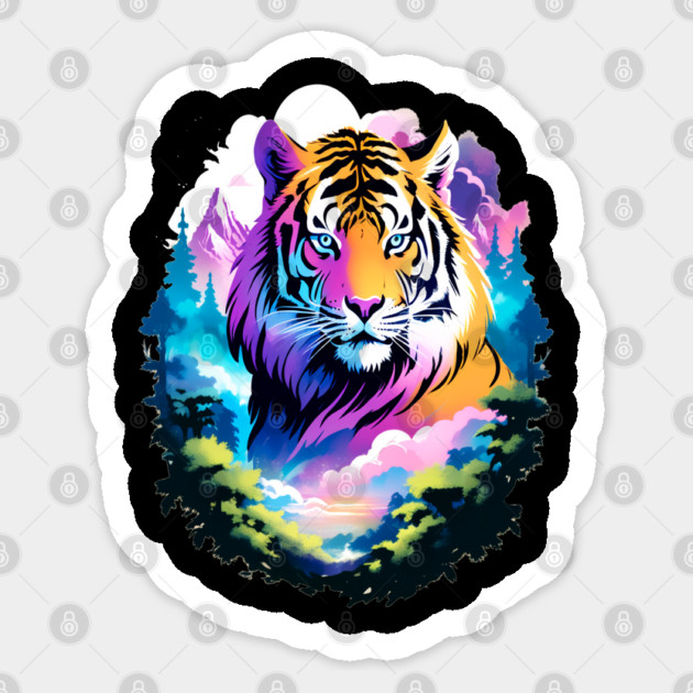 Tiger in the Mountains and Forests Sticker by BirdsnStuff