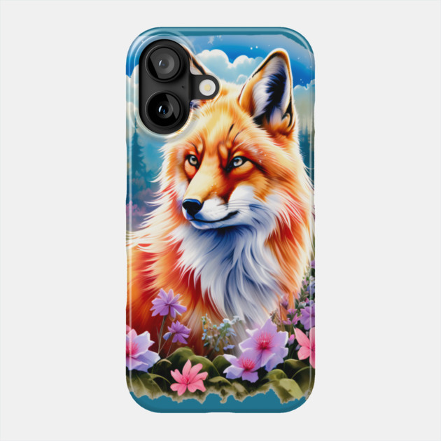 Red Fox with Flowers and Forests Phone Case by BirdsnStuff