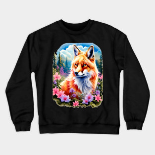 Red Fox with Flowers and Forests Crewneck Sweatshirt