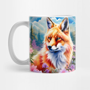 Red Fox with Flowers and Forests Mug