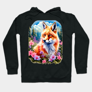Red Fox with Flowers and Forests Hoodie