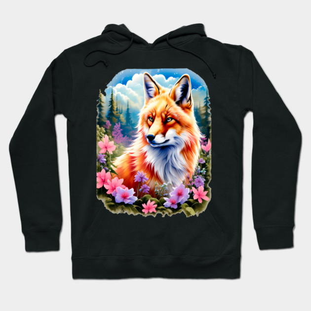 Red Fox with Flowers and Forests Hoodie by BirdsnStuff
