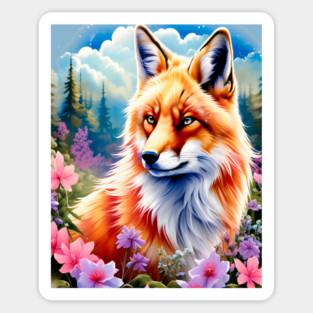 Red Fox with Flowers and Forests Magnet