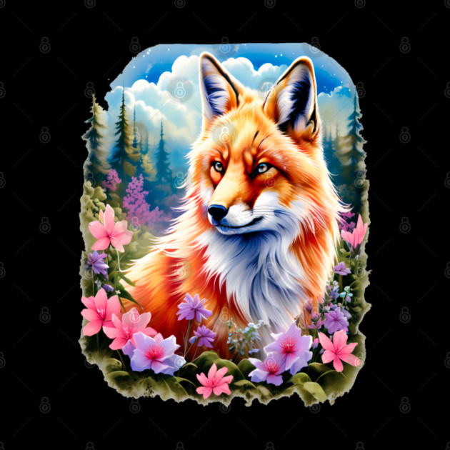 Red Fox with Flowers and Forests by BirdsnStuff