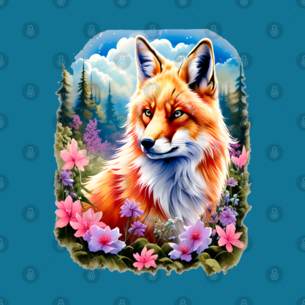 Red Fox with Flowers and Forests by BirdsnStuff