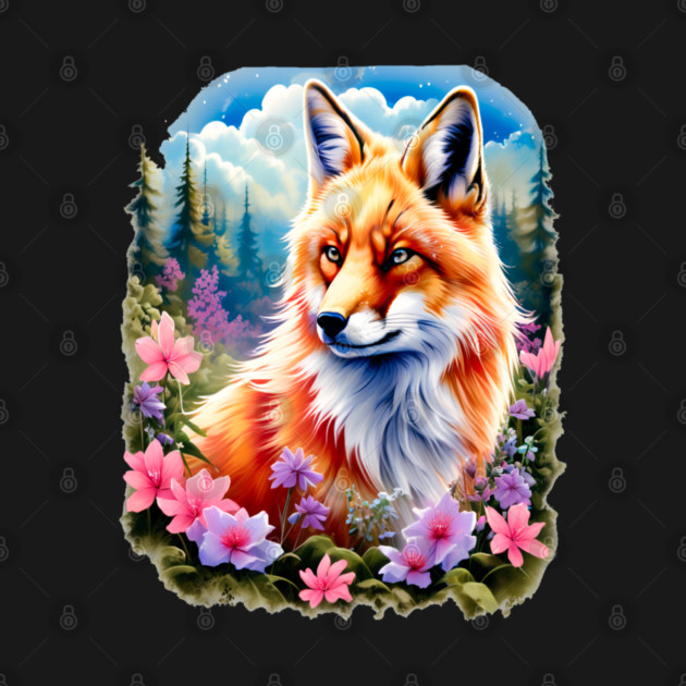 Red Fox with Flowers and Forests by BirdsnStuff