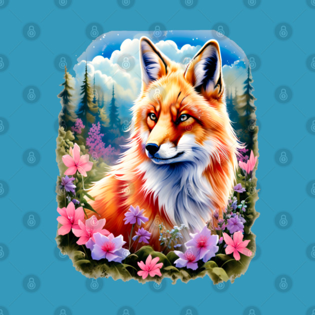 Red Fox with Flowers and Forests by BirdsnStuff
