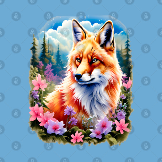 Red Fox with Flowers and Forests by BirdsnStuff