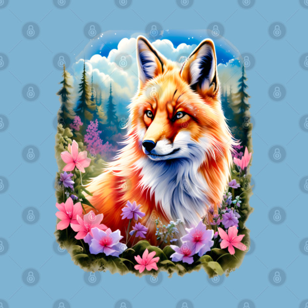 Red Fox with Flowers and Forests by BirdsnStuff