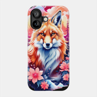 Red Fox with Bold Flowers Phone Case