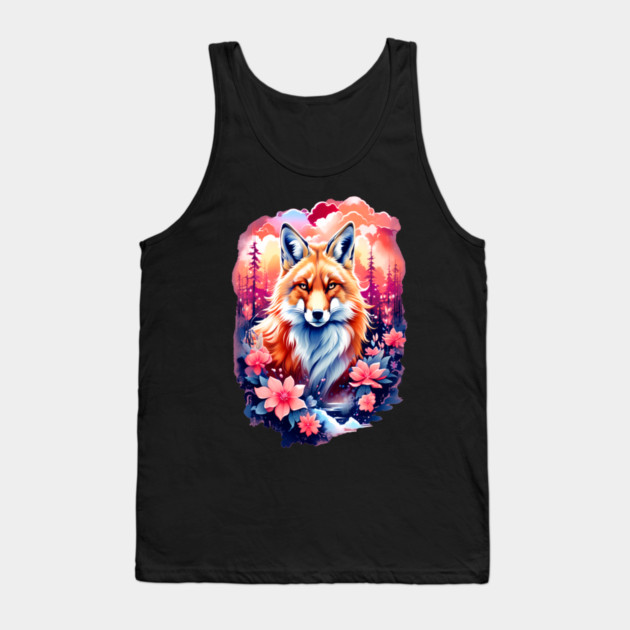 Red Fox with Bold Flowers Tank Top by BirdsnStuff