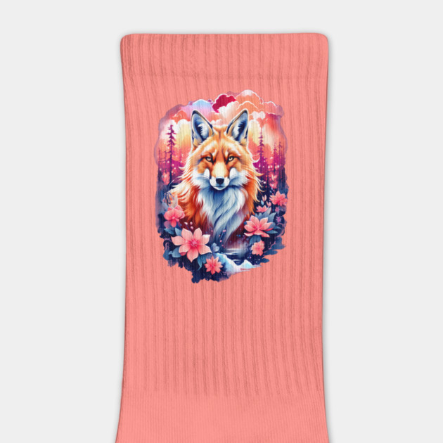 Red Fox with Bold Flowers by BirdsnStuff