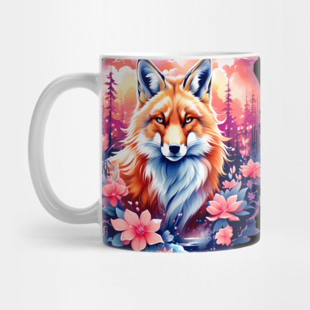 Red Fox with Bold Flowers by BirdsnStuff