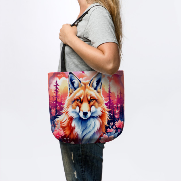 Red Fox with Bold Flowers by BirdsnStuff