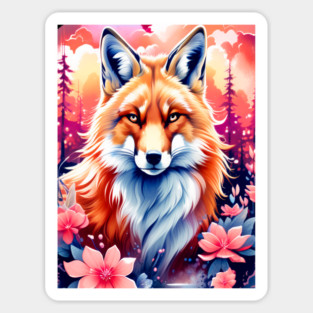 Red Fox with Bold Flowers Magnet