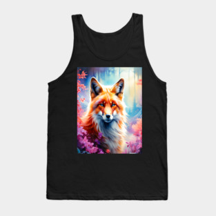 Red Fox with Flowers and Forests Tank Top