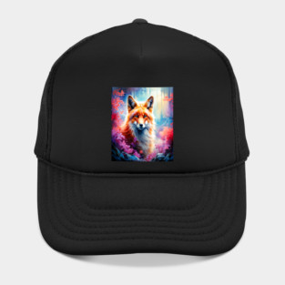 Red Fox with Flowers and Forests Hat