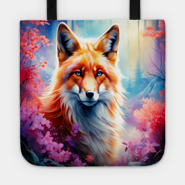 Red Fox with Flowers and Forests Tote by BirdsnStuff