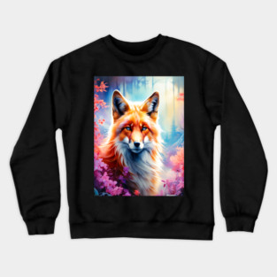 Red Fox with Flowers and Forests Crewneck Sweatshirt