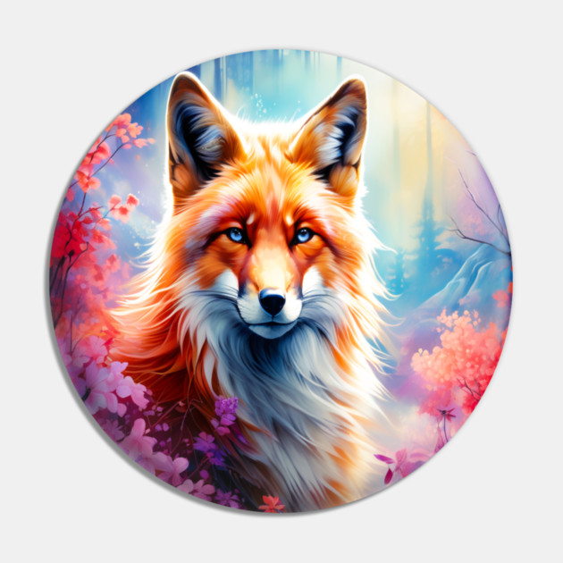 Red Fox with Flowers and Forests Pin by BirdsnStuff