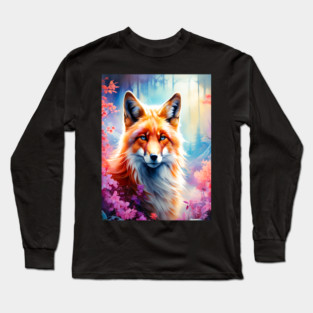 Red Fox with Flowers and Forests Long Sleeve T-Shirt